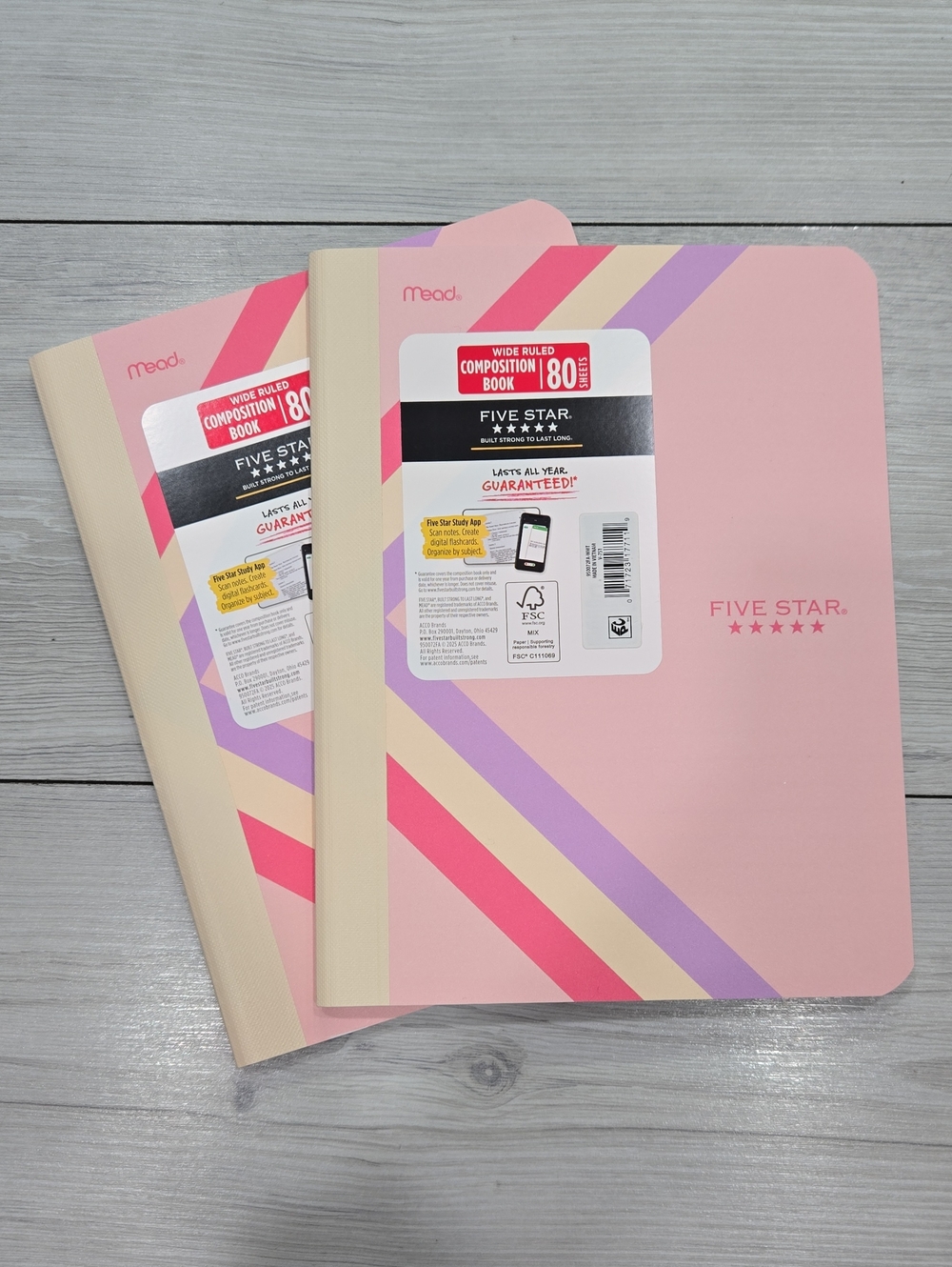 Mead Five Star Pink & Purple Striped Composition Notebook - Wide Ruled